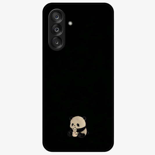 Midnight Panda Love Glass Case showing flat back view with cute panda themed artwork and glossy glass finish.
