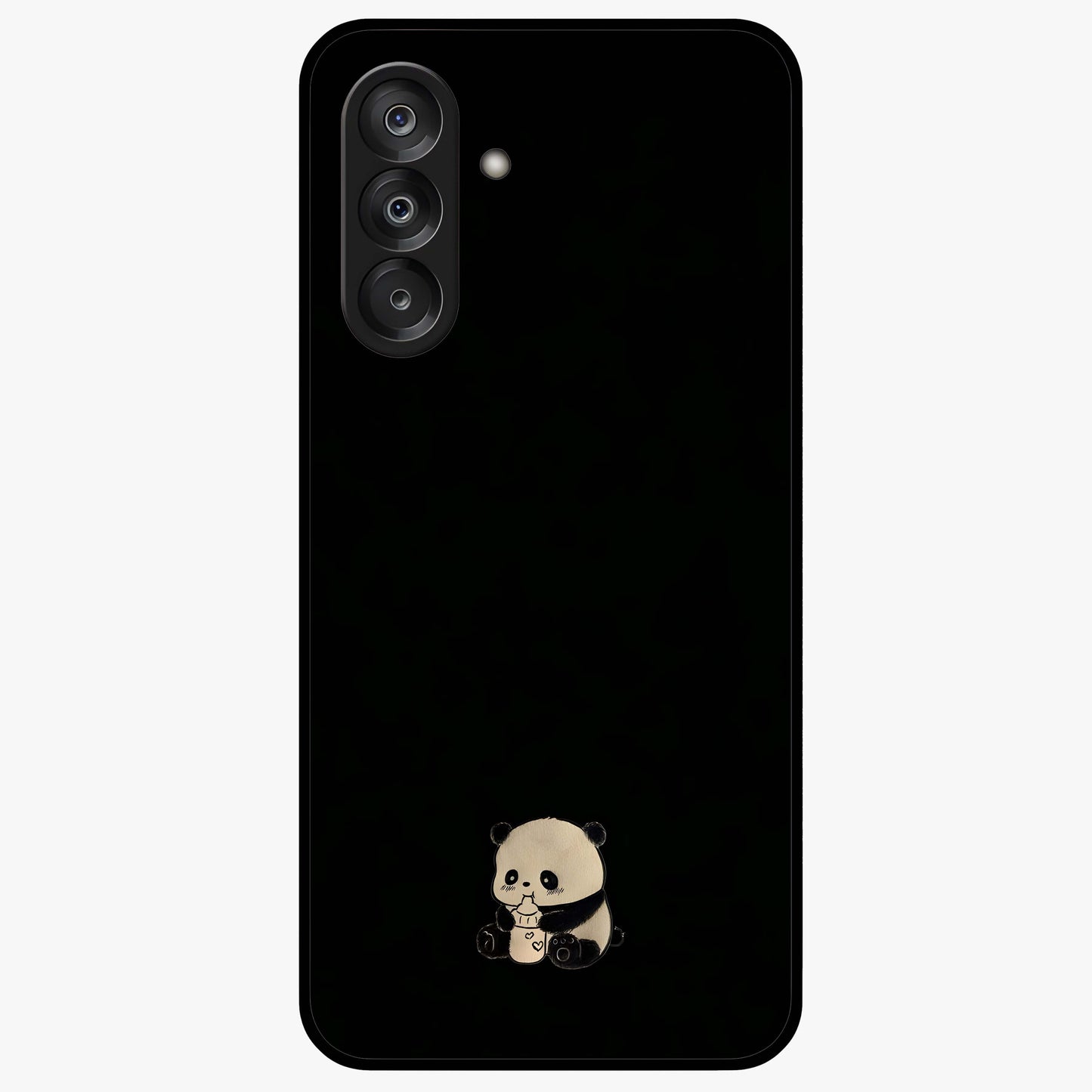 Midnight Panda Love Glass Case showing flat back view with cute panda themed artwork and glossy glass finish.