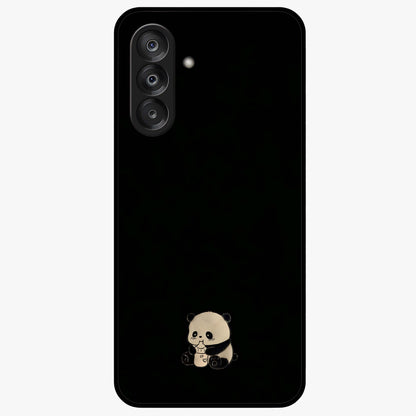 Midnight Panda Love Glass Case showing flat back view with cute panda themed artwork and glossy glass finish.