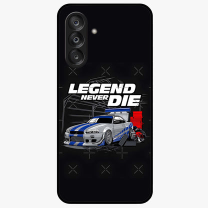 Midnight Racing Legacy Glass Case showing flat back view with sleek racing inspired artwork and glossy glass finish.