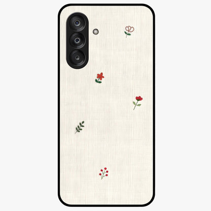 Minimal Petal Whispers Glass Case showing flat back view with soft minimal floral artwork and glossy glass finish.