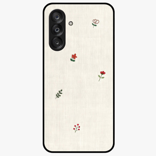 Minimal Petal Whispers Glass Case showing flat back view with soft minimal floral artwork and glossy glass finish.