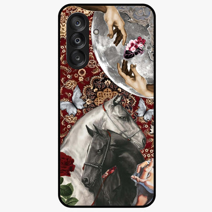 Moonlit Royal Stallion Glass Case showing flat back view with majestic horse under moonlight artwork and glossy glass finish.