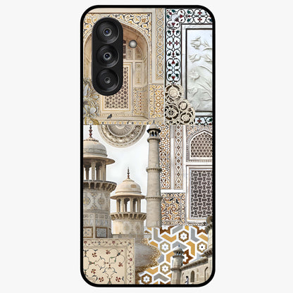 Mughal Marble Legacy Glass Case showing flat back view with intricate Mughal inspired marble pattern and glossy glass finish.