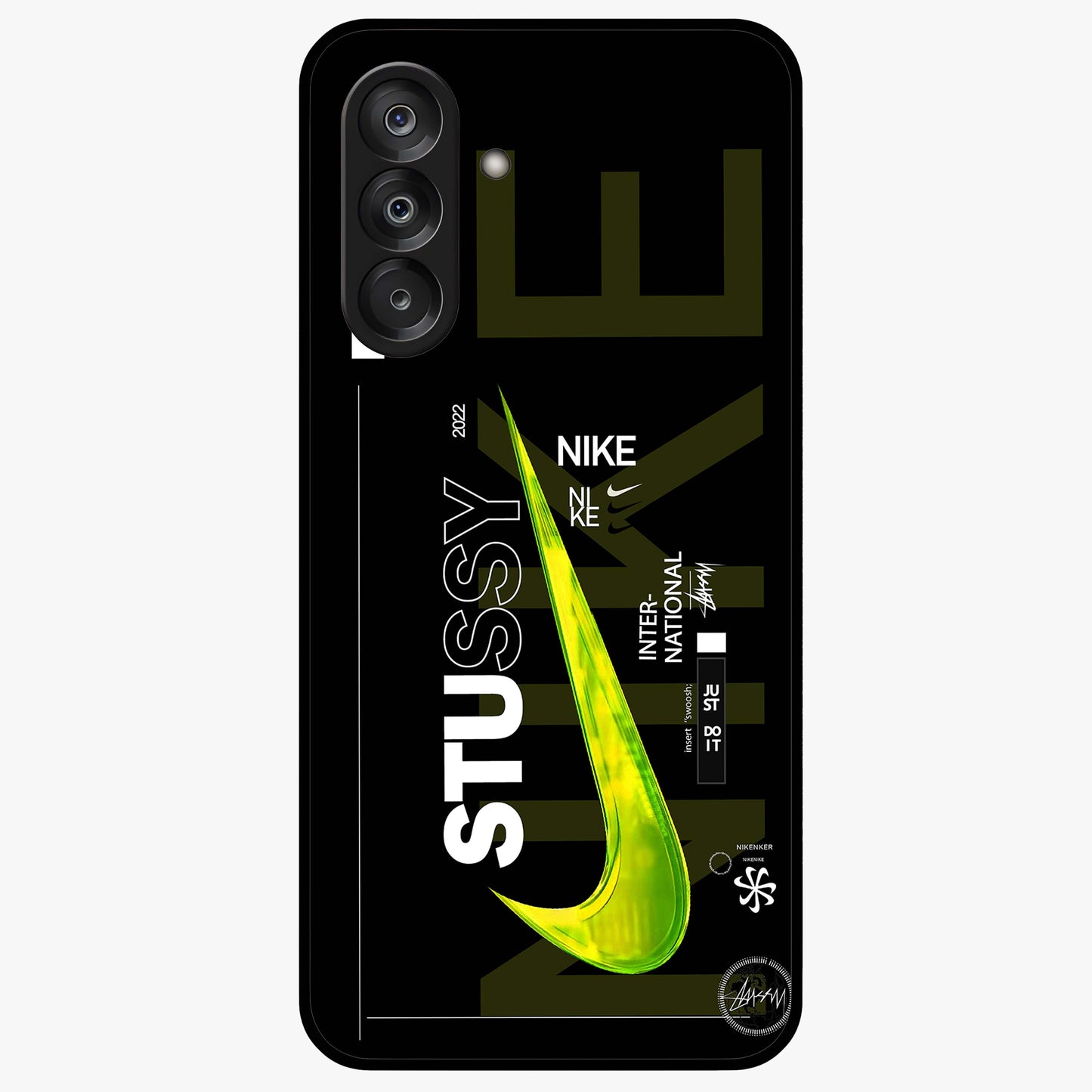 Neon Street Edition Glass Case showing flat back view with neon street style artwork and glossy glass finish.