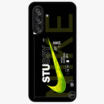 Neon Street Edition Glass Case showing flat back view with neon street style artwork and glossy glass finish.