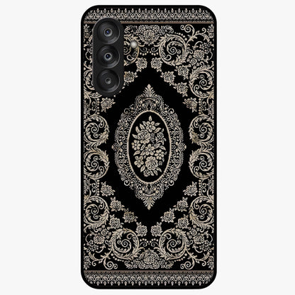 Noir Bloom Elegance Glass Case showing flat back view with elegant dark floral artwork and glossy glass finish.