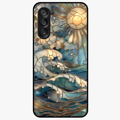 Oceanic Stained Printed Glass Case showing flat back view with ocean inspired stained pattern artwork and glossy glass finish.