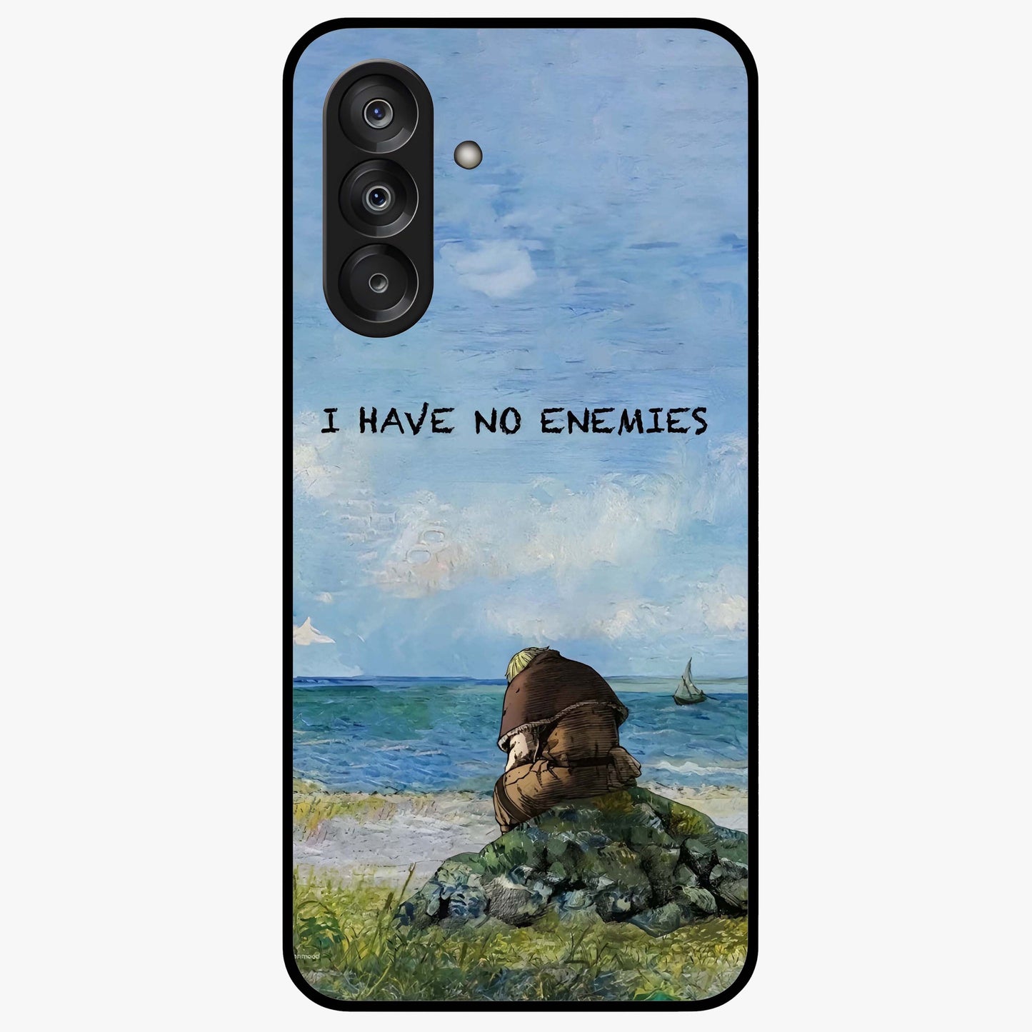 Peace Beyond War Glass Case showing flat back view with symbolic peace themed artwork and glossy glass finish.