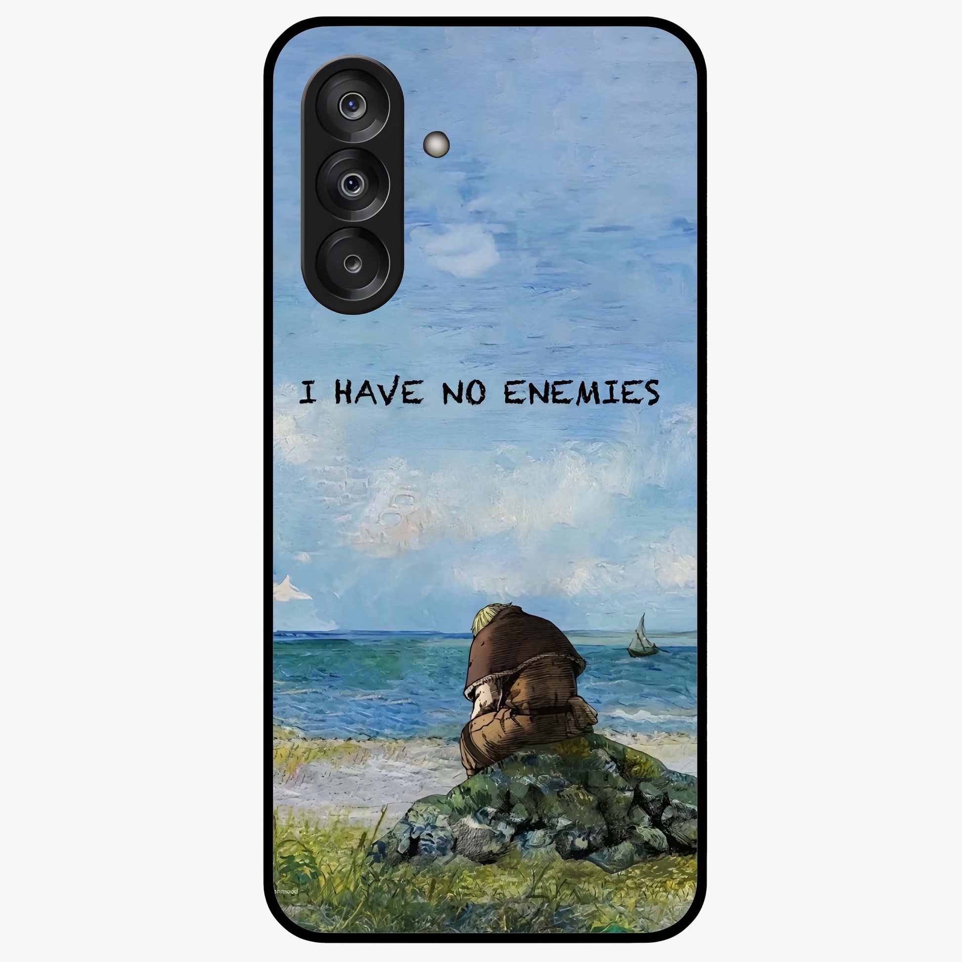 Peace Beyond War Glass Case showing flat back view with symbolic peace themed artwork and glossy glass finish.