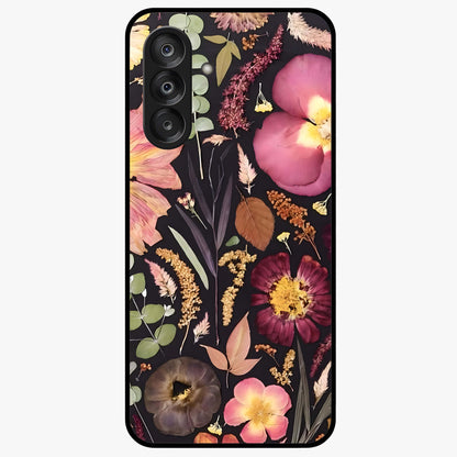 Petal Dream Tapestry Glass Case showing flat back view with intricate floral tapestry artwork and glossy glass finish.