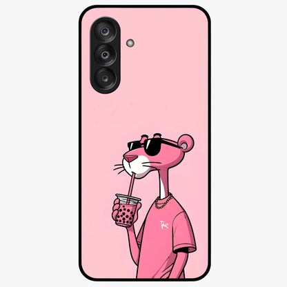 Pink Panther Glass Case showing flat back view with iconic pink panther artwork and glossy glass finish.