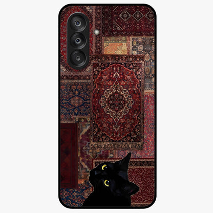Regal Magic Cat Apple Glass Case showing flat back view with magical cat artwork holding apple and glossy glass finish.