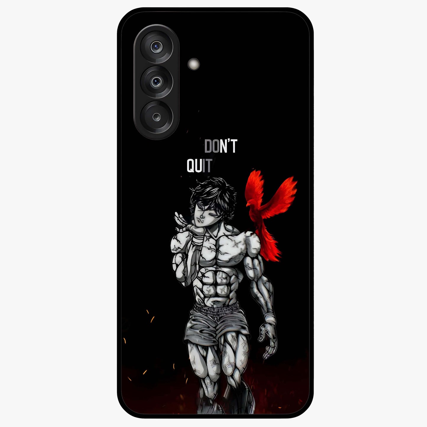 Rise Beyond Limits Glass Case showing flat back view with motivational typography artwork and glossy glass finish.