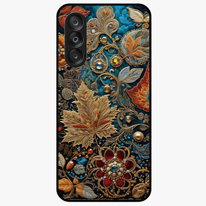 Royal Jewel Garden Glass Case showing flat back view with decorative floral garden artwork and glossy glass finish.