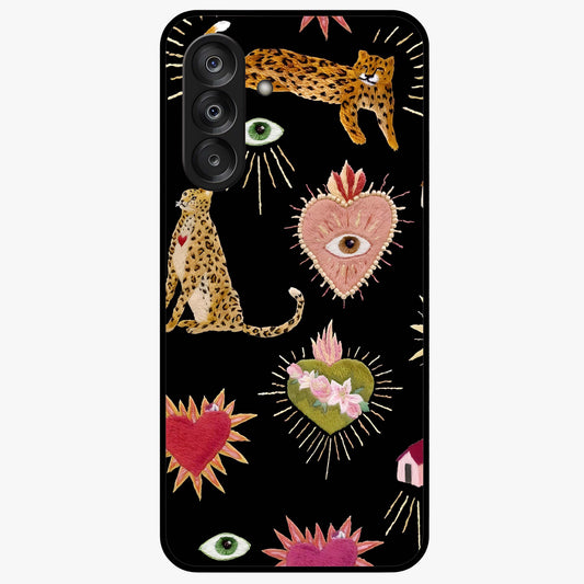 Sacred Jungle Heart Glass Case showing flat back view with jungle inspired heart artwork and glossy glass finish.