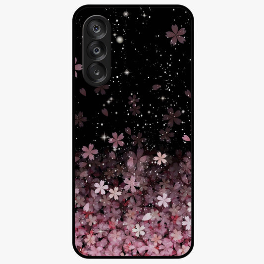 Small Starry Flowers Glass Case showing flat back view with delicate starry floral artwork and glossy glass finish.