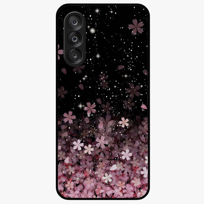 Small Starry Flowers Glass Case showing flat back view with delicate starry floral artwork and glossy glass finish.