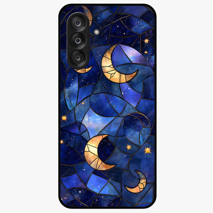 Starlit Sky Tapestry Glass Case showing flat back view with decorative starry sky tapestry artwork and glossy glass finish.