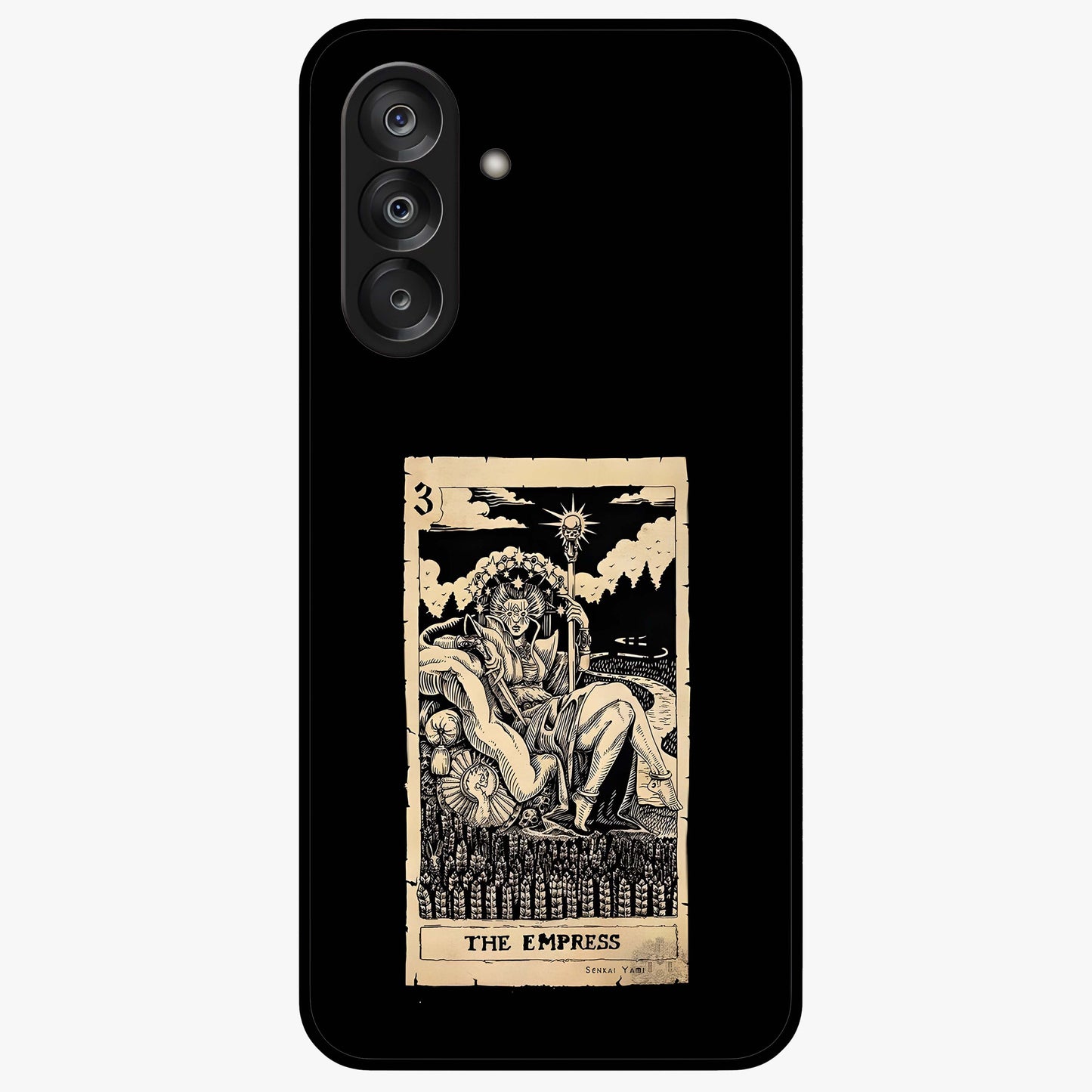 The Empress Glass Case showing flat back view with regal feminine artwork and glossy glass finish.