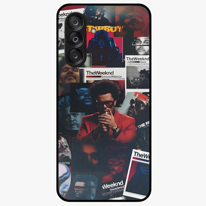 The Weeknd Glass Case showing flat back view with music inspired artistic portrait artwork and glossy glass finish.