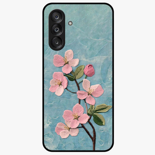 Threaded Blossom Breeze Glass Case showing flat back view with delicate blossom artwork and glossy glass finish.