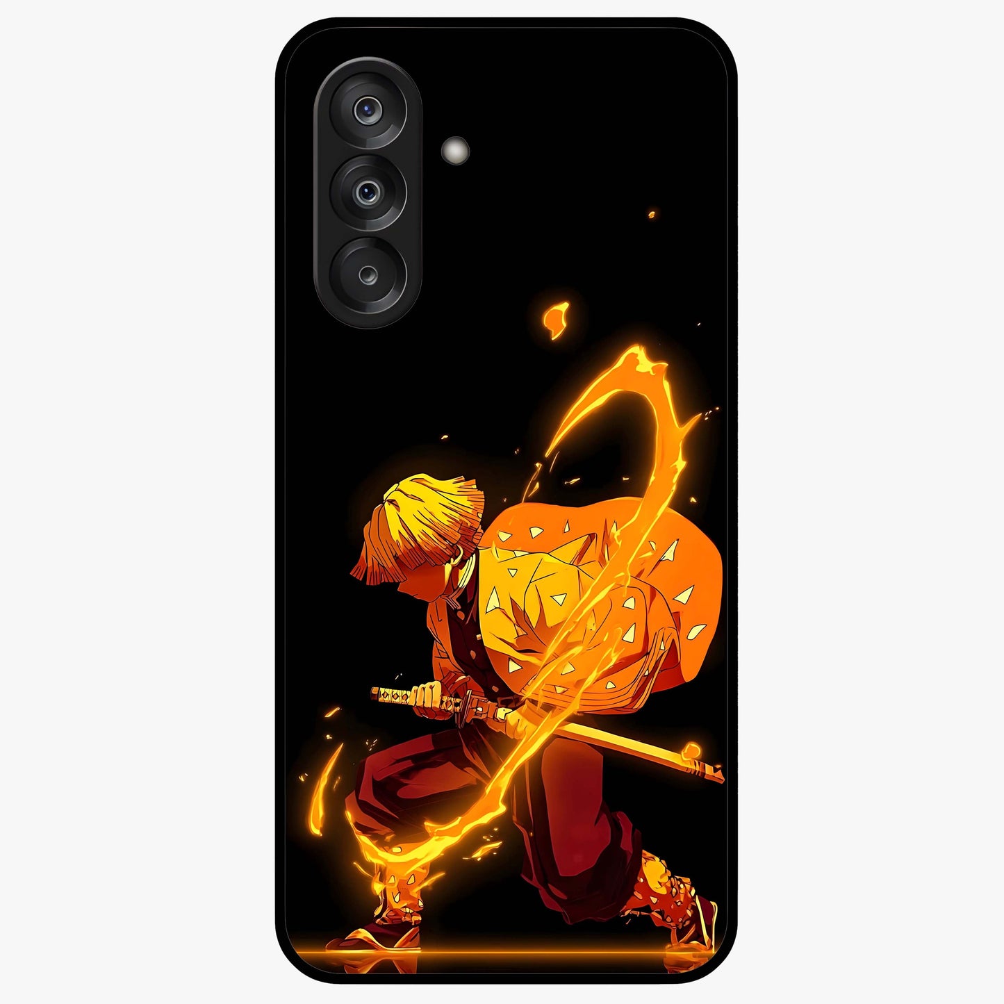 Thunder Flame Execution Glass Case showing flat back view with powerful flame and lightning artwork and glossy glass finish.
