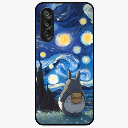 Totoro In Van Gogh Art Glass Case showing flat back view with whimsical character artwork inspired by Van Gogh style and glossy glass finish.
