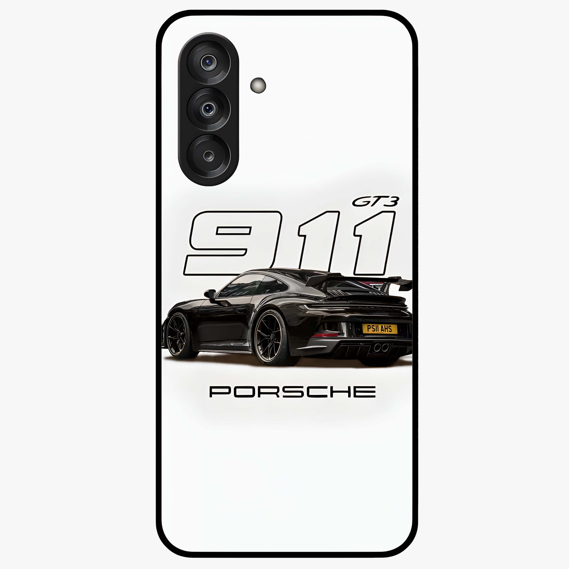 Turbo Legacy Icon Glass Case showing flat back view with iconic sports car inspired artwork and glossy glass finish.