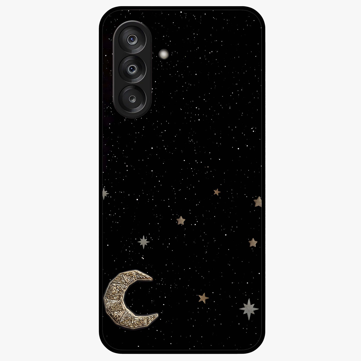 Twinkle Star With Half Moon Glass Case showing flat back view with star and half moon artwork and glossy glass finish.