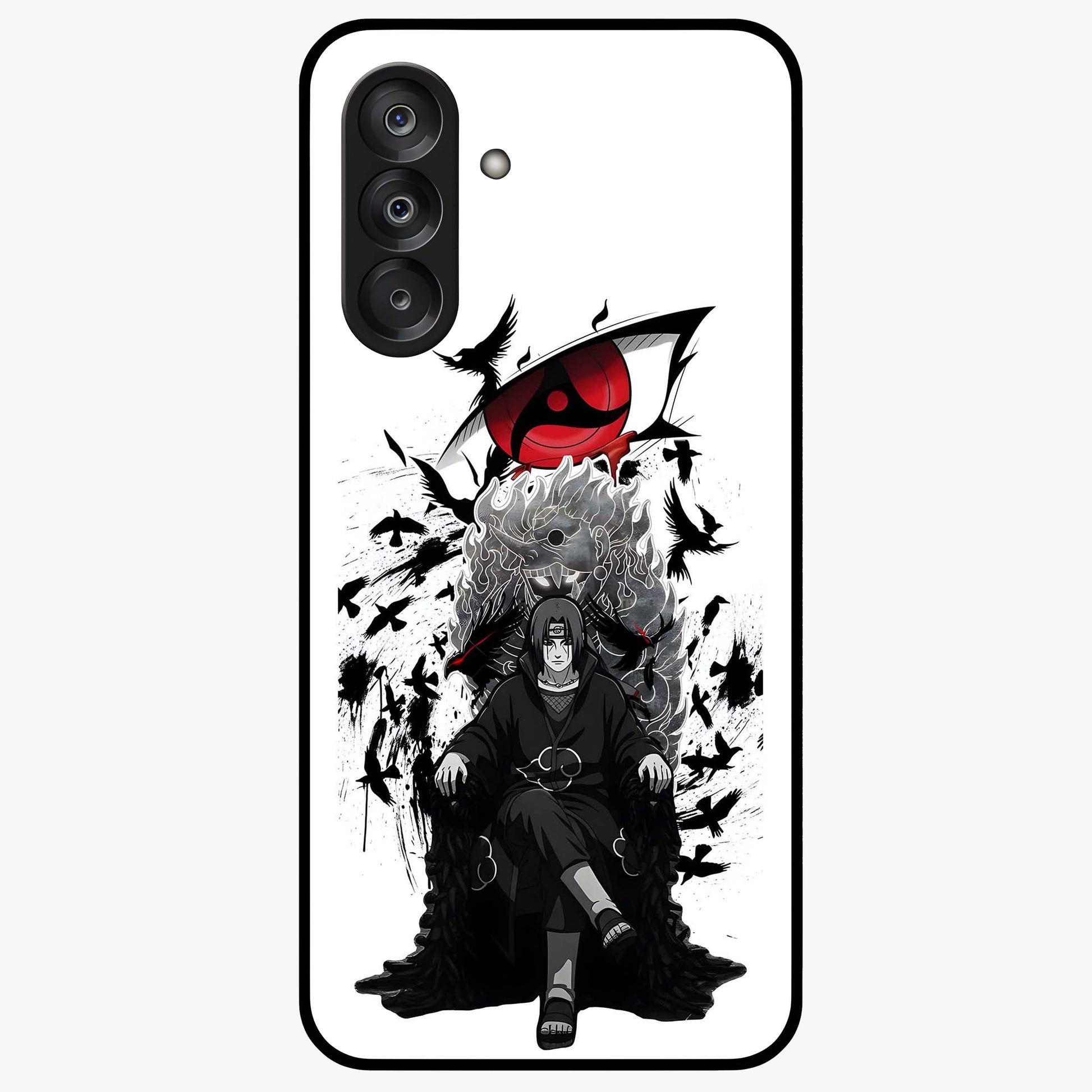 Uchiha Shadow Throne Glass Case showing flat back view with cosmic underwater themed artwork and glossy glass finish.