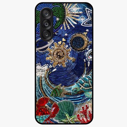Universe Underwater Spark Glass Case showing flat back view with cosmic underwater themed artwork and glossy glass finish.