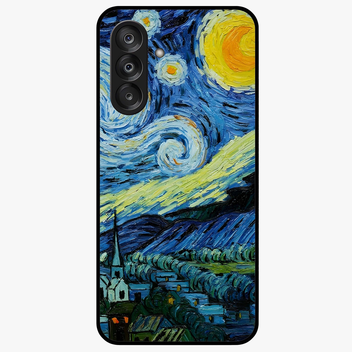 Van Gogh Art Glass Case showing flat back view with classic painterly artwork inspired by Van Gogh style and glossy glass finish.