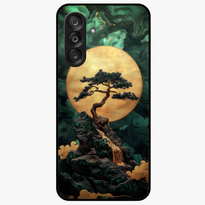 Zen Moon Rise Glass Case showing flat back view with calm moonrise artwork and glossy glass finish.