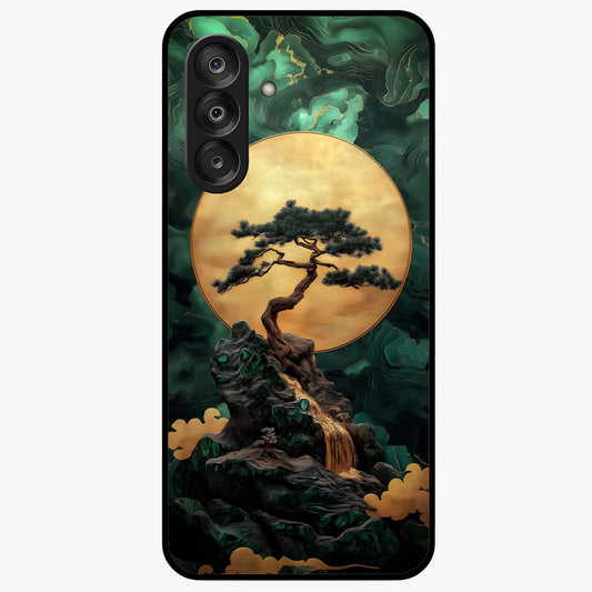 Zen Moon Rise Glass Case showing flat back view with calm moonrise artwork and glossy glass finish.
