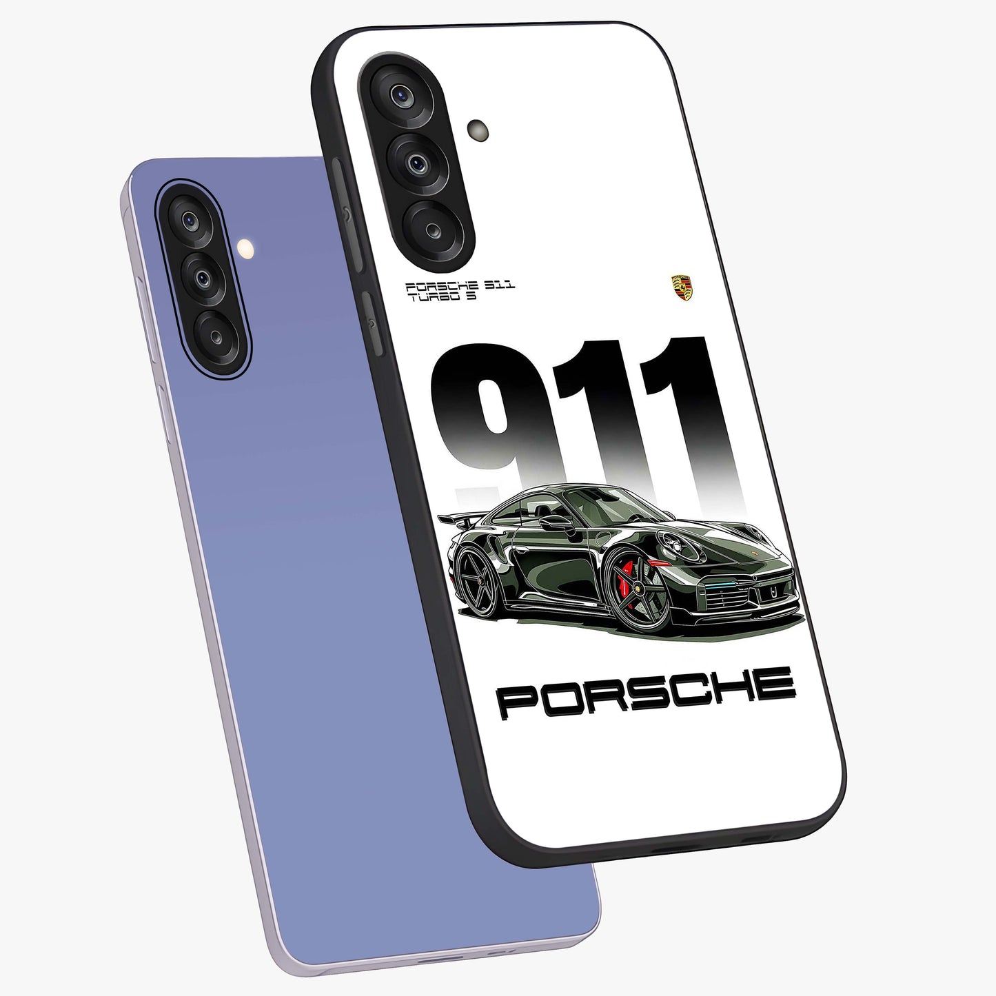 911 Turbo Dominance Glass Case displayed in premium angled mockup highlighting sporty car illustration and sleek glass surface.