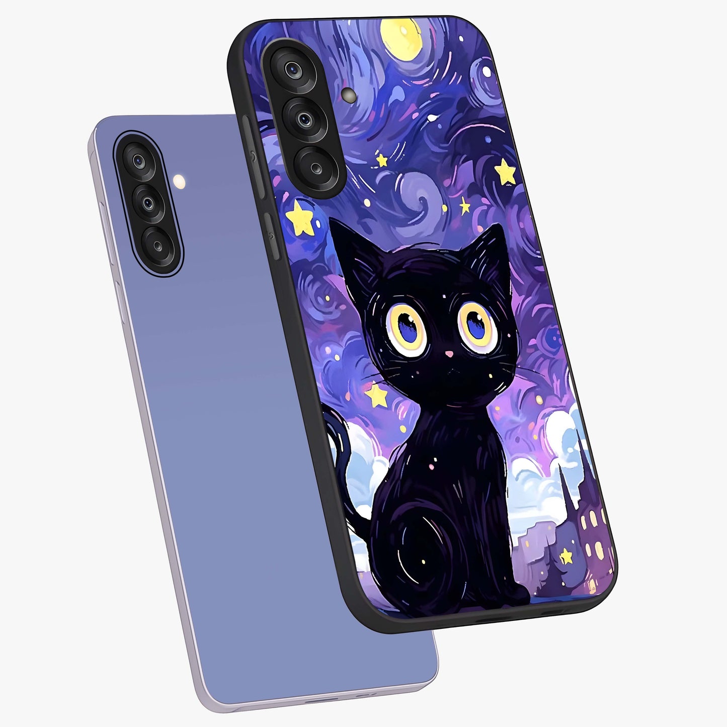 Abstract Cat Art Glass Case displayed in angled mockup highlighting modern abstract cat artwork and sleek glass surface.