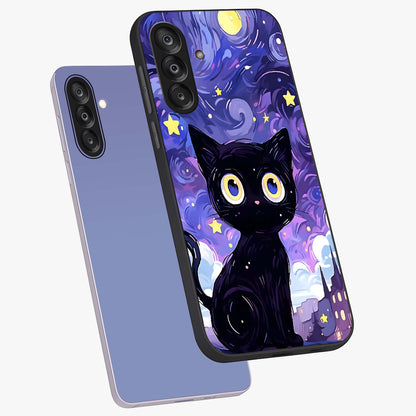 Abstract Cat Art Glass Case displayed in angled mockup highlighting modern abstract cat artwork and sleek glass surface.
