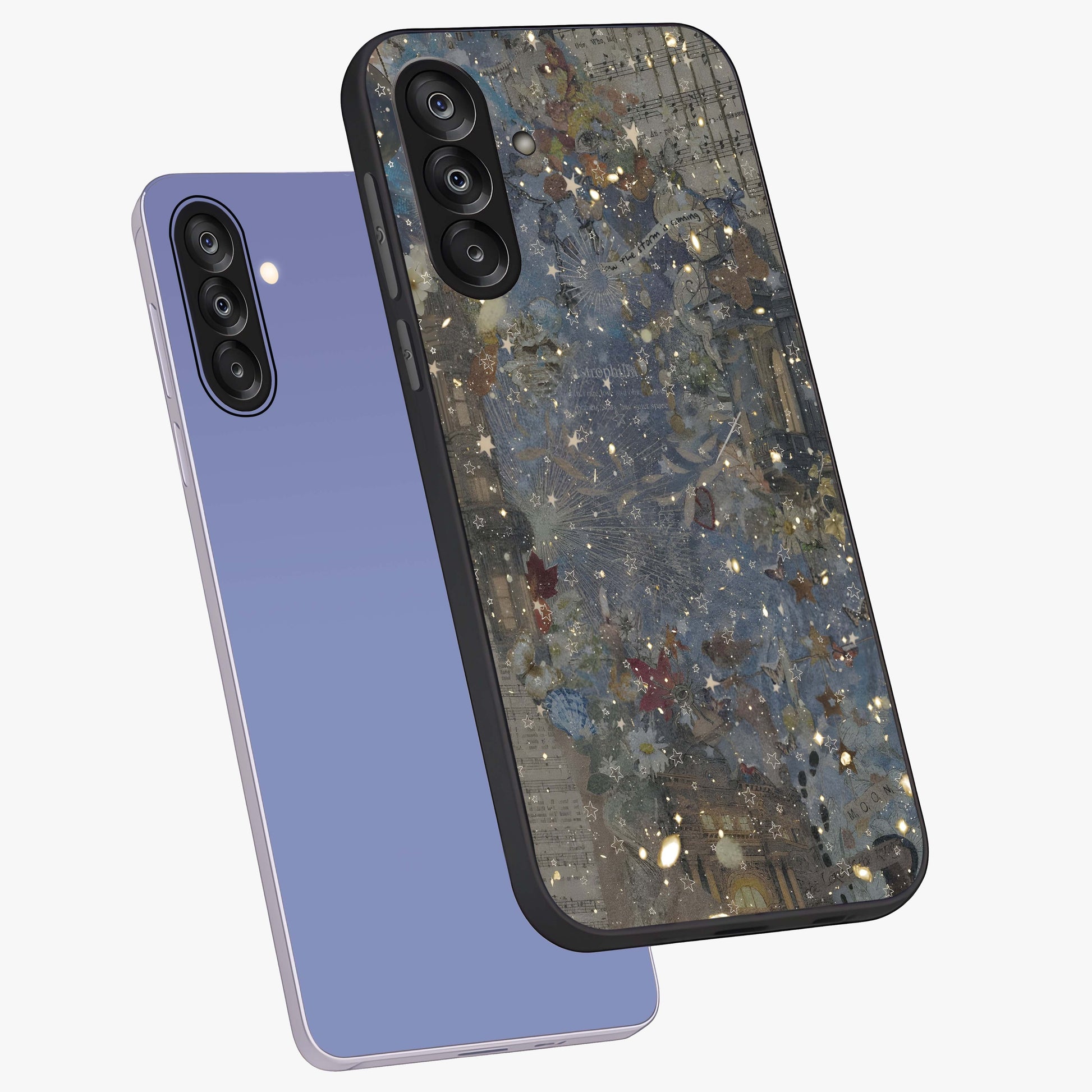 Aesthetic Astrolophia Glass Case displayed in angled mockup highlighting artistic aesthetic elements and smooth glass surface.