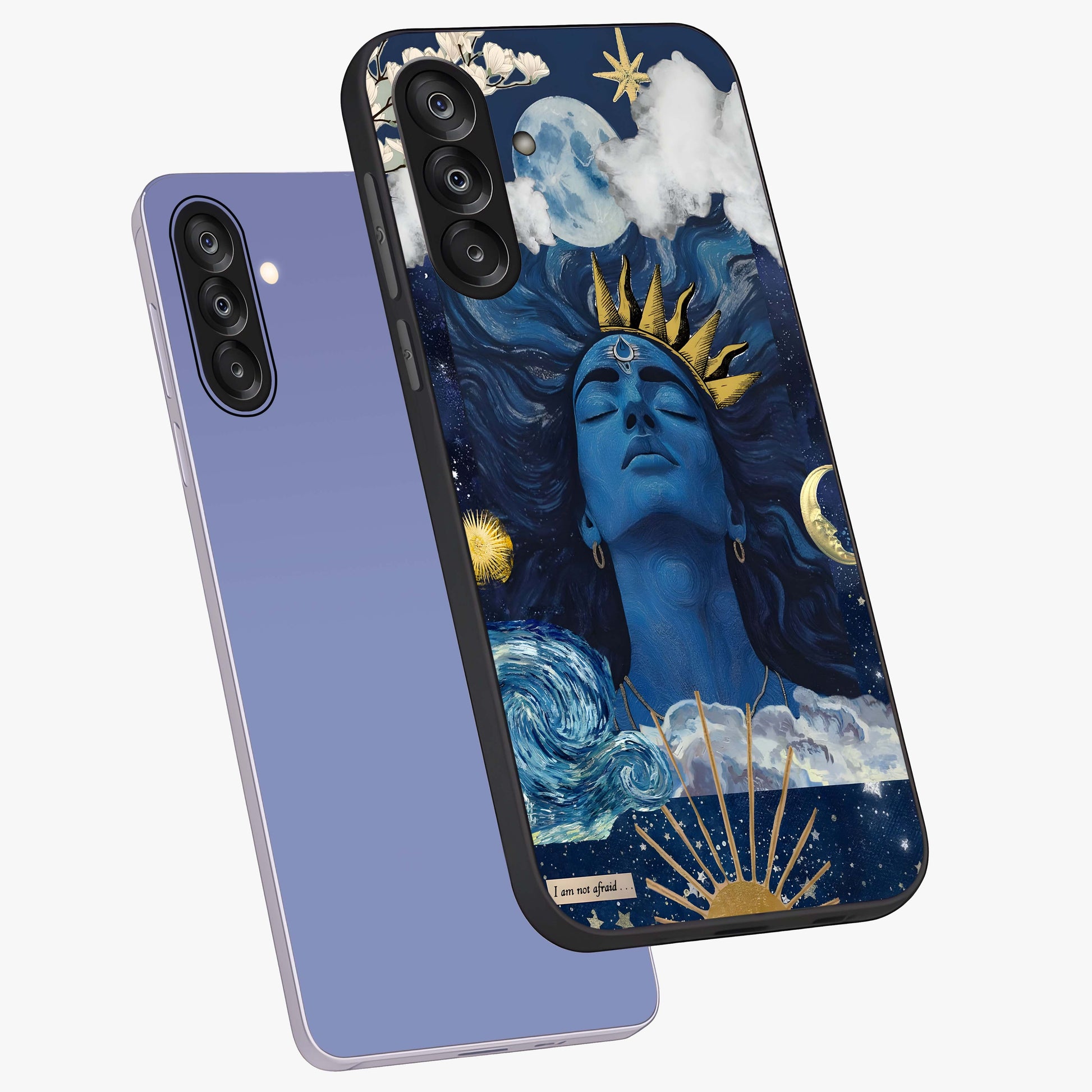 Aesthetic Lord Shiva Glass Case displayed in angled mockup highlighting spiritual Shiva illustration and sacred aesthetic design.