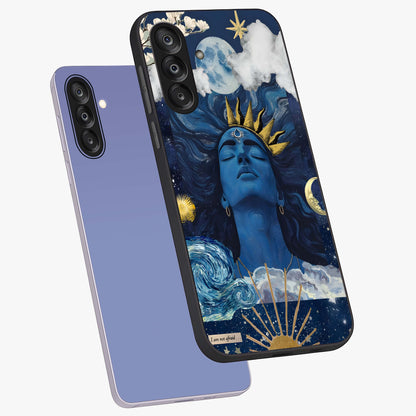 Aesthetic Lord Shiva Glass Case displayed in angled mockup highlighting spiritual Shiva illustration and sacred aesthetic design.