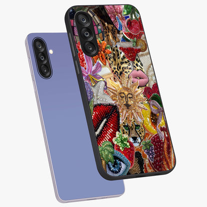 Beaded Fashion Jungle Glass Case displayed in angled mockup highlighting colorful fashion bead design and artistic pattern.