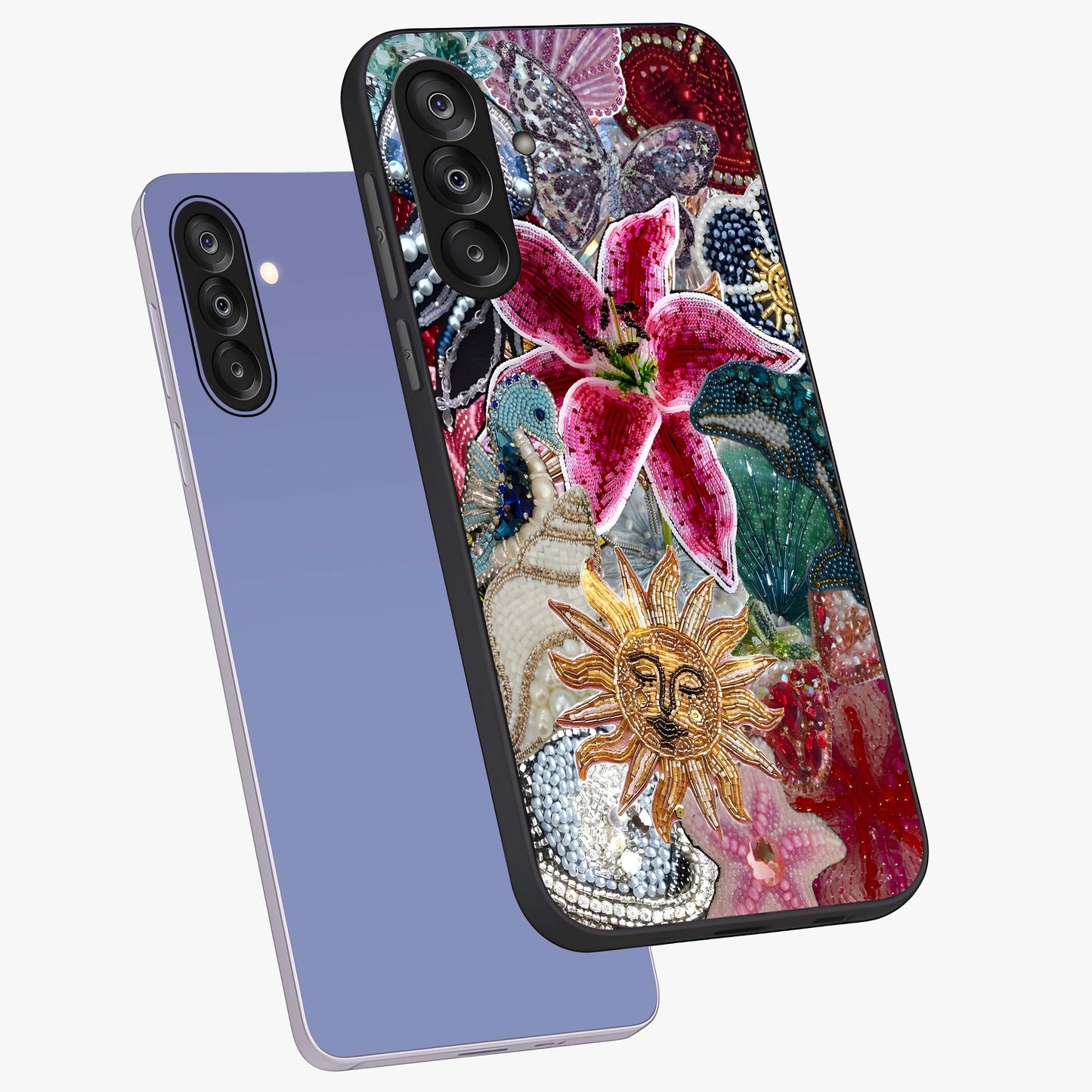 Beaded Garden Fantasy Glass Case displayed in angled mockup highlighting fantasy inspired floral bead pattern.