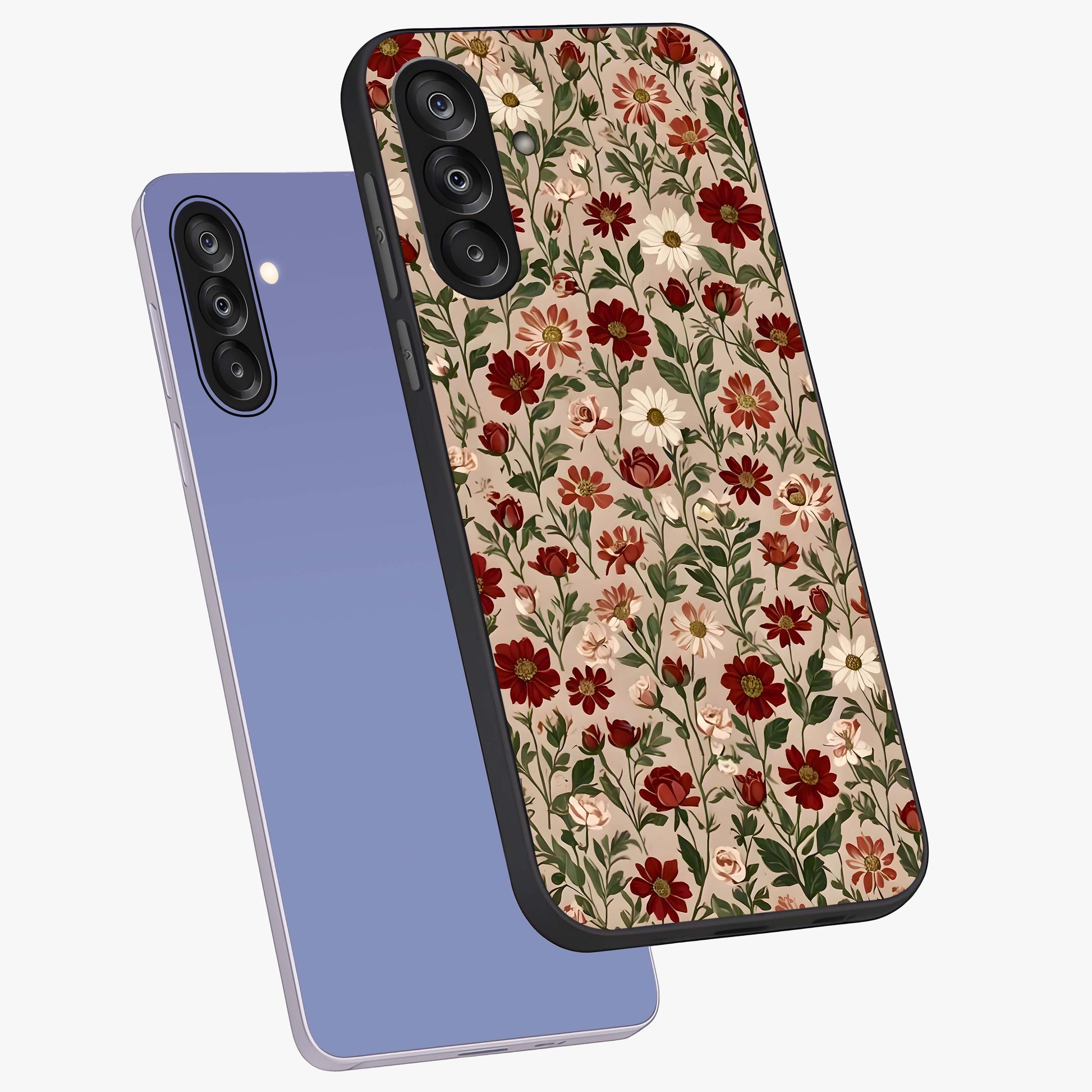 Biege Flower With Leaf Glass Case displayed in angled mockup highlighting minimal floral leaf design and elegant aesthetic.