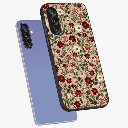 Biege Flower With Leaf Glass Case displayed in angled mockup highlighting minimal floral leaf design and elegant aesthetic.