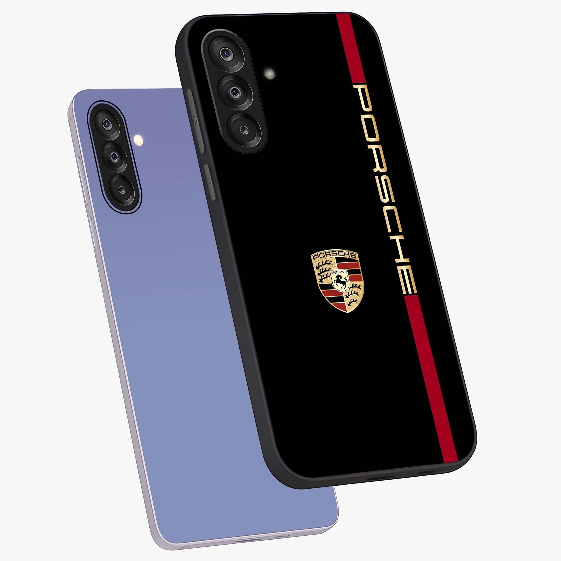 Black Minimal Porsche Glass Case displayed in angled mockup highlighting modern minimal car illustration and clean aesthetic design.