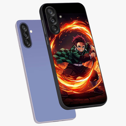 Blazing Sword Resolve Glass Case displayed in angled mockup highlighting powerful sword illustration and bold fantasy theme.
