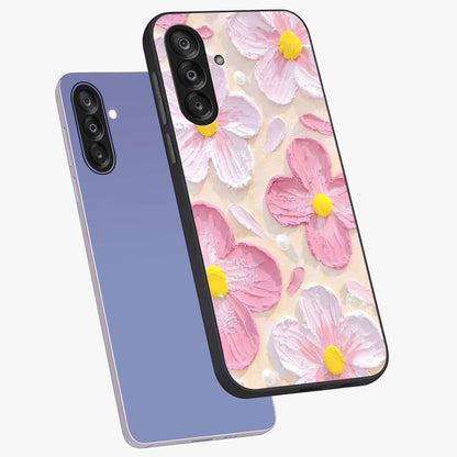 Blush Bloom Texture Glass Case displayed in angled mockup highlighting subtle bloom pattern with aesthetic pastel design.