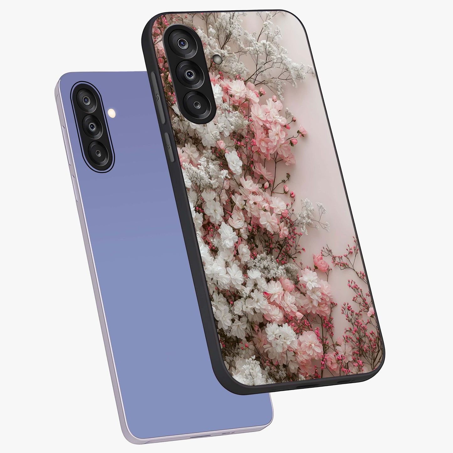 Blush Blossom Cloud Glass Case displayed in angled mockup highlighting soft cloud and blossom design with pastel aesthetic.