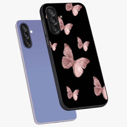 Butterfly Pattern Glass Case displayed in angled mockup highlighting delicate butterfly design and aesthetic pattern style.